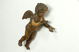 Angel or Cherub Antique Sculpture, Italian Beechwood 28" Statue #35432