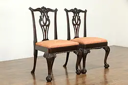 Pair of Georgian Chippendale Antique Mahogany Chairs, Claw Feet #35469