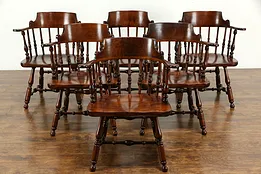 Set of 6 Traditional Vintage Birch Dining Chairs w/ Arms, Nichols & Stone #35197
