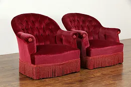 Pair of Vintage Scandinavian Mohair Tufted Chairs #35607