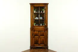 Oak Vintage English Farmhouse Cupboard Corner Cabinet, Raised Panels #35713