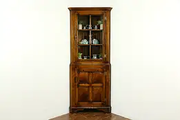 Oak Vintage English Farmhouse Cupboard Corner Cabinet, Raised Panels #35713