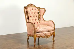 Music Room Vintage Wing Chair Carved Instruments & Angels Deutsch Chicago #35682