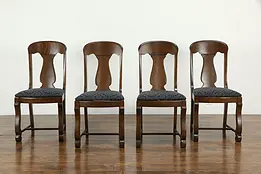 Set of 4 Empire Antique Quarter Sawn Oak Dining Chairs, New Upholstery #34301