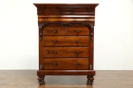 Scottish 1860 Antique Flame Grain Mahogany Tall Chest, Secret Drawer #35626