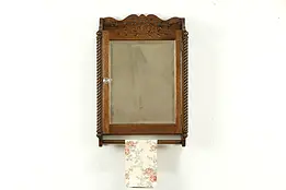 Hand Carved Hanging Antique Oak Barbershop, Medicine Cabinet & Mirror #35668