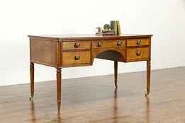 Walnut Vintage Office or Library Desk, Gold Tooled Leather, Kittinger #35760