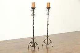 Pair of Antique Wrought Iron 41" Tall Candlesticks #35765