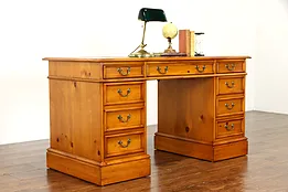 Country Pine Vintage Library or Office Desk, Leather Top, Sligh #39258