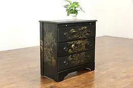 Chinese Style Hand Painted Lacquer Vintage Chest with Shelf  #34808