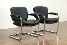 Midcentury Modern Style Leather & Chrome Office or Library Chairs #35391