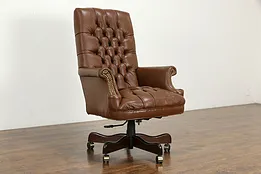 Tufted Leather Swivel Adjustable Vintage Desk Chair #35884