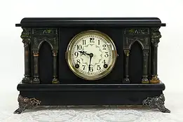 Victorian Antique Mantel Clock, Gothic Pillars, Sessions #34449