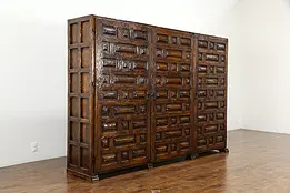 Spanish Colonial Farmhouse Hewn Oak Triple Cabinet, Adjustable Shelves #35595
