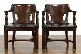 Pair of Oak Quarter Sawn Antique Banker, Office or Library Desk Chairs #35992