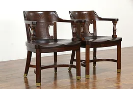 Pair of Oak Quarter Sawn Antique Banker, Office or Library Desk Chairs #35993