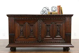 Oak Antique French Farmhouse Dowry Cabinet or TV Console, Carved Angels #34361