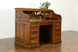 Oak Antique S Curve Roll Top Office Desk, Raised Panels, Derby of Boston #34494
