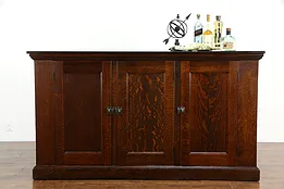 Oak Antique Bar Cabinet, Farmhouse Kitchen Pantry Counter or TV Console #36112