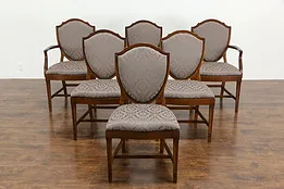 Set of 6 Vintage Traditional Shield Back Dining Chairs New Upholstery #34724