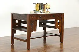 Arts & Crafts Mission Oak Antique Craftsman Library Table Desk, Shelves #35773