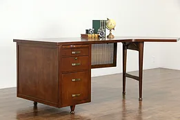 Midcentury Modern 1960 Vintage Walnut Boomerang Office Desk, Leopold IA #36148