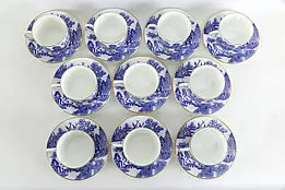 Set of 10 Coalport Blue Willow English Coffee or Tea Cups & Saucers #36326