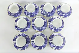 Set of 10 Coalport Blue Willow English Coffee or Tea Cups & Saucers #36326