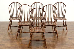 Set of 6 Vintage Farmhouse Windsor Dining Chairs, Nichols & Stone #36376