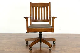 Stickley Vintage Craftsman Oak & Leather Swivel Office Desk Chair #36426