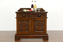 Renaissance Carved Antique Oak Dutch Sideboard, Server, Bar, Hall Console #36448