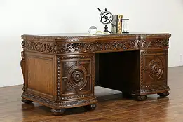 Classical Oak Hand Carved Antique German Library or Office Desk #36455