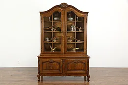 Country French Provincial Antique Oak China or Curio Cabinet, Bookcase #36520