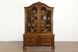 Country French Provincial Antique Oak China or Curio Cabinet, Bookcase #36520