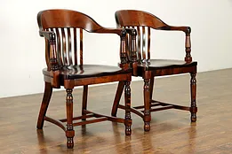 Pair of 1910 Antique Birch Hardwood Office Banker or Desk Chairs #33996