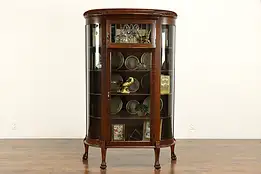 Victorian Oak Curved & Leaded Glass China or Curio Cabinet, Paw Feet #34299