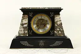 Egyptian Design Antique Marble Clock, Jeweled Escapement, France #34641