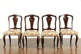 Set of 4 Italian Antique Walnut Game or Dining Chairs, Inlaid Marquetry #36499