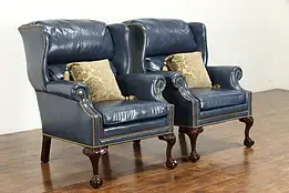 Pair of Leather Vintage Carved Claw & Ball Wing Chairs, Hancock & Moore #36733