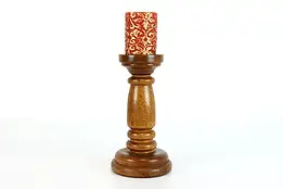 Short Chestnut Farmhouse Vintage Candle Holder, Signed Ezra Johnson #38304