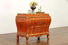 Chinese Design Lacquered Hand Painted Bombe Vintage Chest, Karges #35963