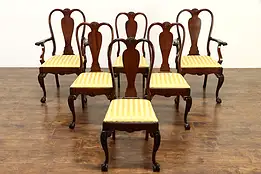 Set of 6 Georgian Chippendale Vintage Dining Chairs, New Upholstery #36047