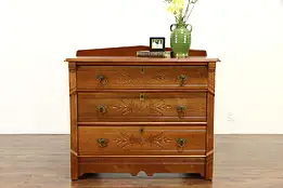 Victorian Eastlake Antique Ash & Oak Spoon Carved Chest or Dresser #36316