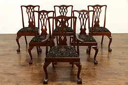 Set of 6 Georgian Chippendale Mahogany 1930 Antique Dining Chairs #36809