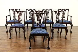 Set of 8 Georgian Chippendale Design Vintage Dining Chairs New Upholstery #36117