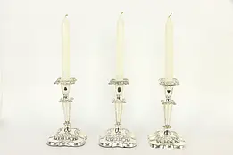Set of 3 Victorian Antique Silverplate Embossed Candlesticks, Gorham #36646
