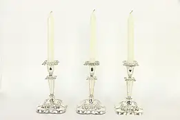 Set of 3 Victorian Antique Silverplate Embossed Candlesticks, Gorham #36646