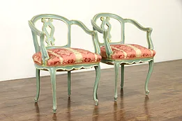 Pair of Hand Painted Antique Italian Carved Chairs #36973