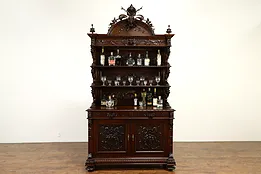 Black Forest Antique 1880 Walnut Bookcase, Sideboard or Back Bar, Dragons #36994