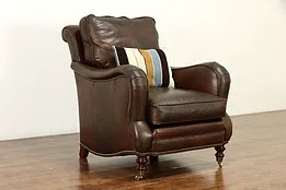 Leather Vintage Club Chair, Brass Nailheads & Wheels, Whittemore Sherrill #36515